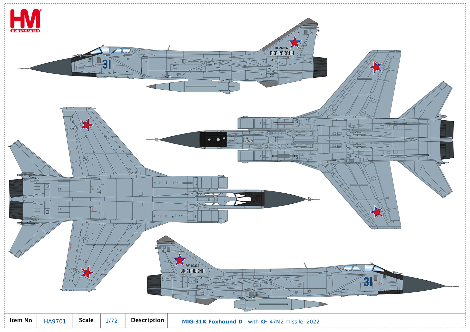 MIG-31K Foxhound D with KH-47M2 missile, 2022